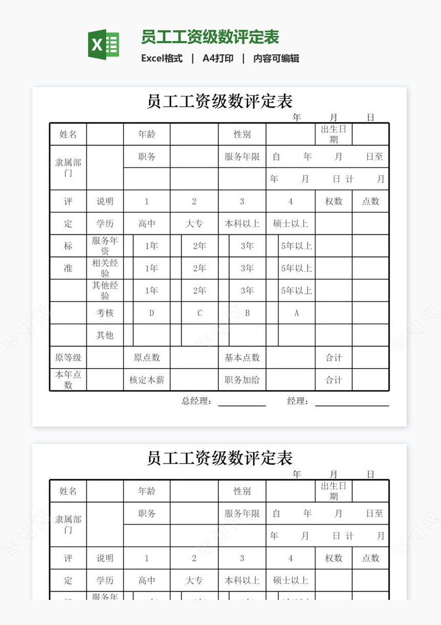 员工工资级数评定表