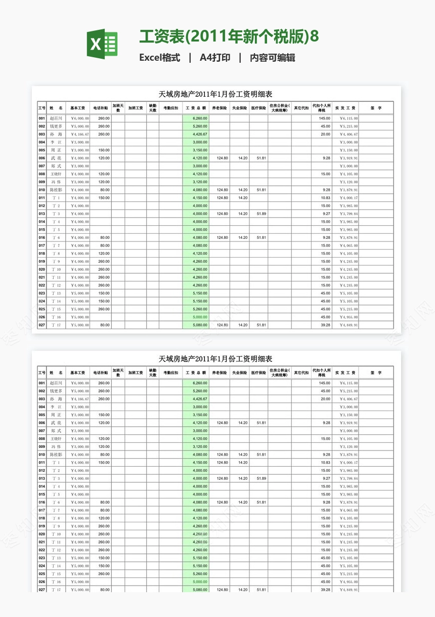工资表(2011年新个税版)888