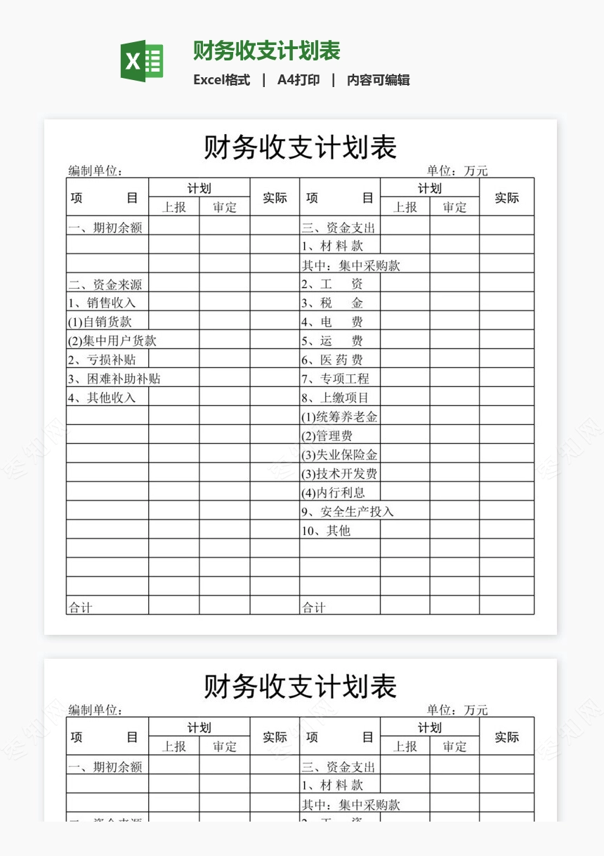 财务收支计划表