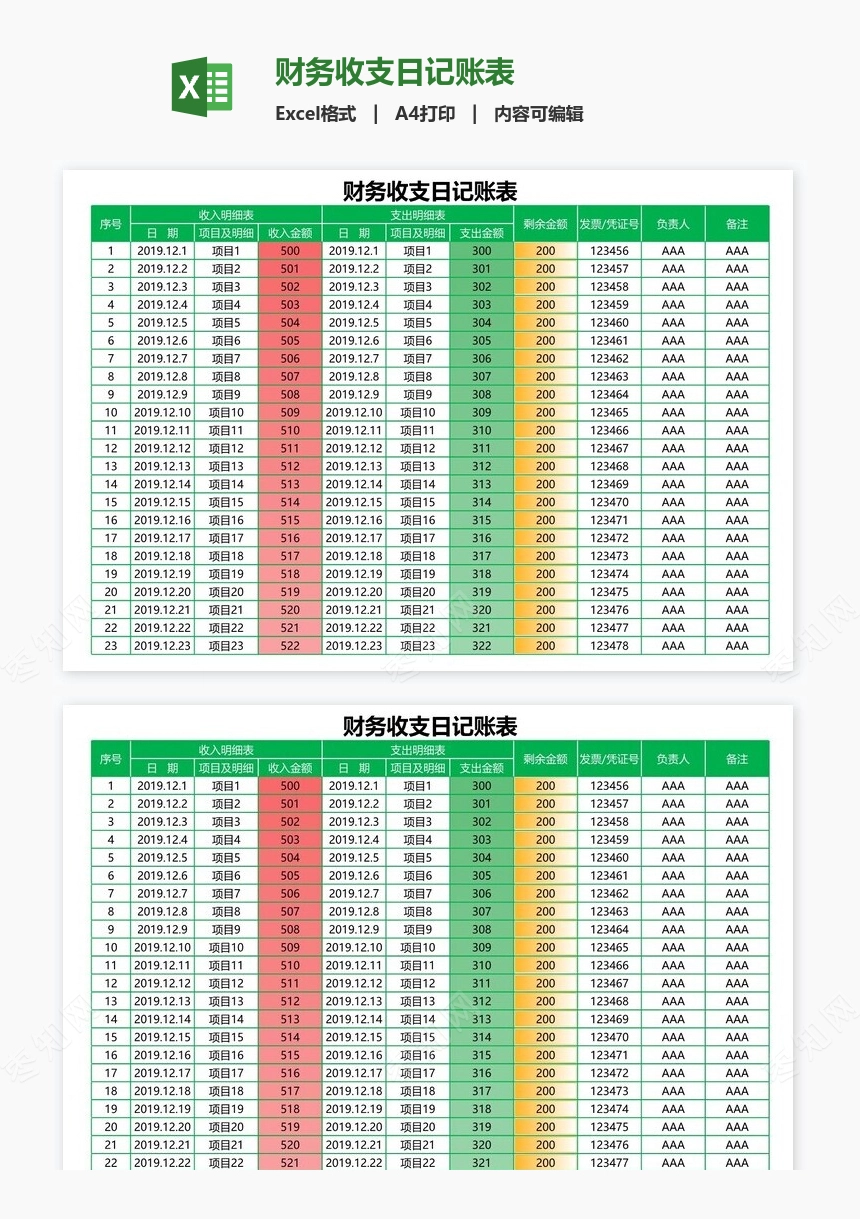 财务收支日记账表