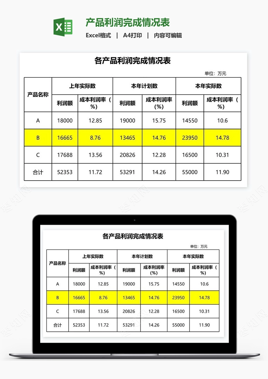 产品利润完成情况表