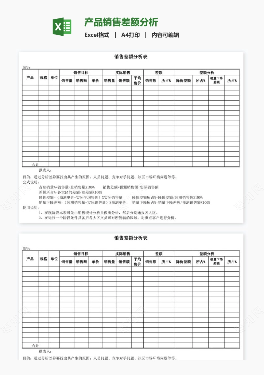 产品销售差额分析