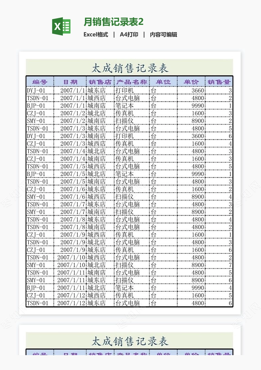 月销售记录表2