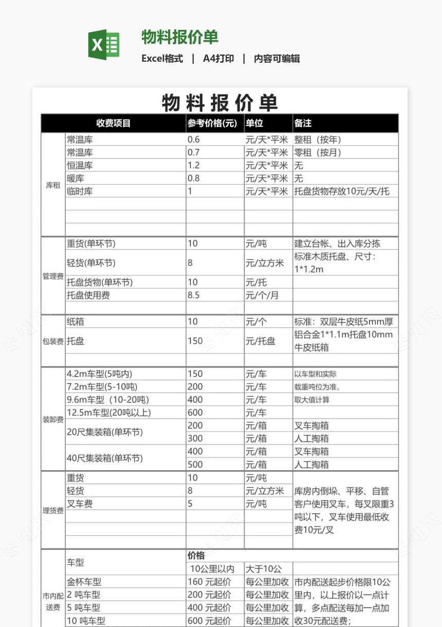 物料报价单