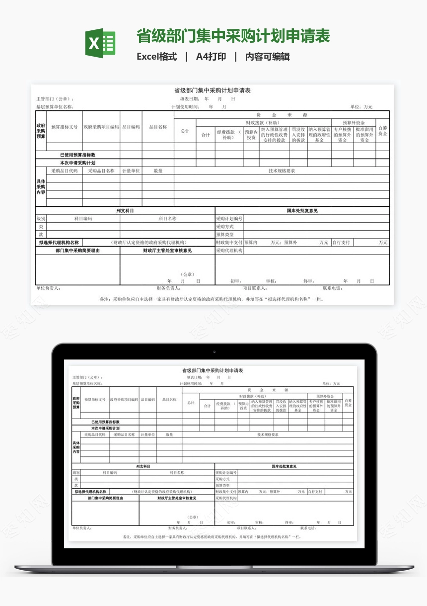 省级部门集中采购计划申请表