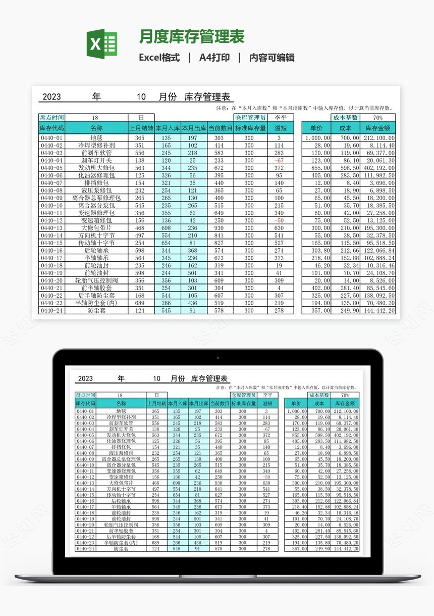 月度库存管理表