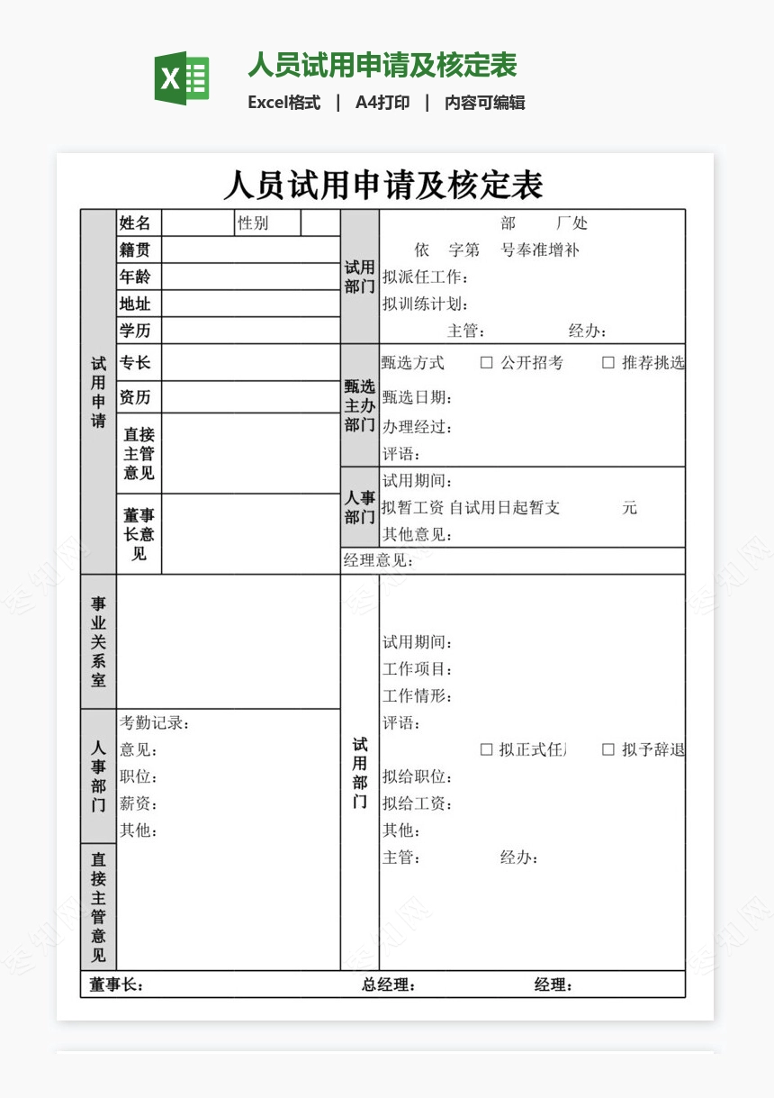 人员试用申请及核定表