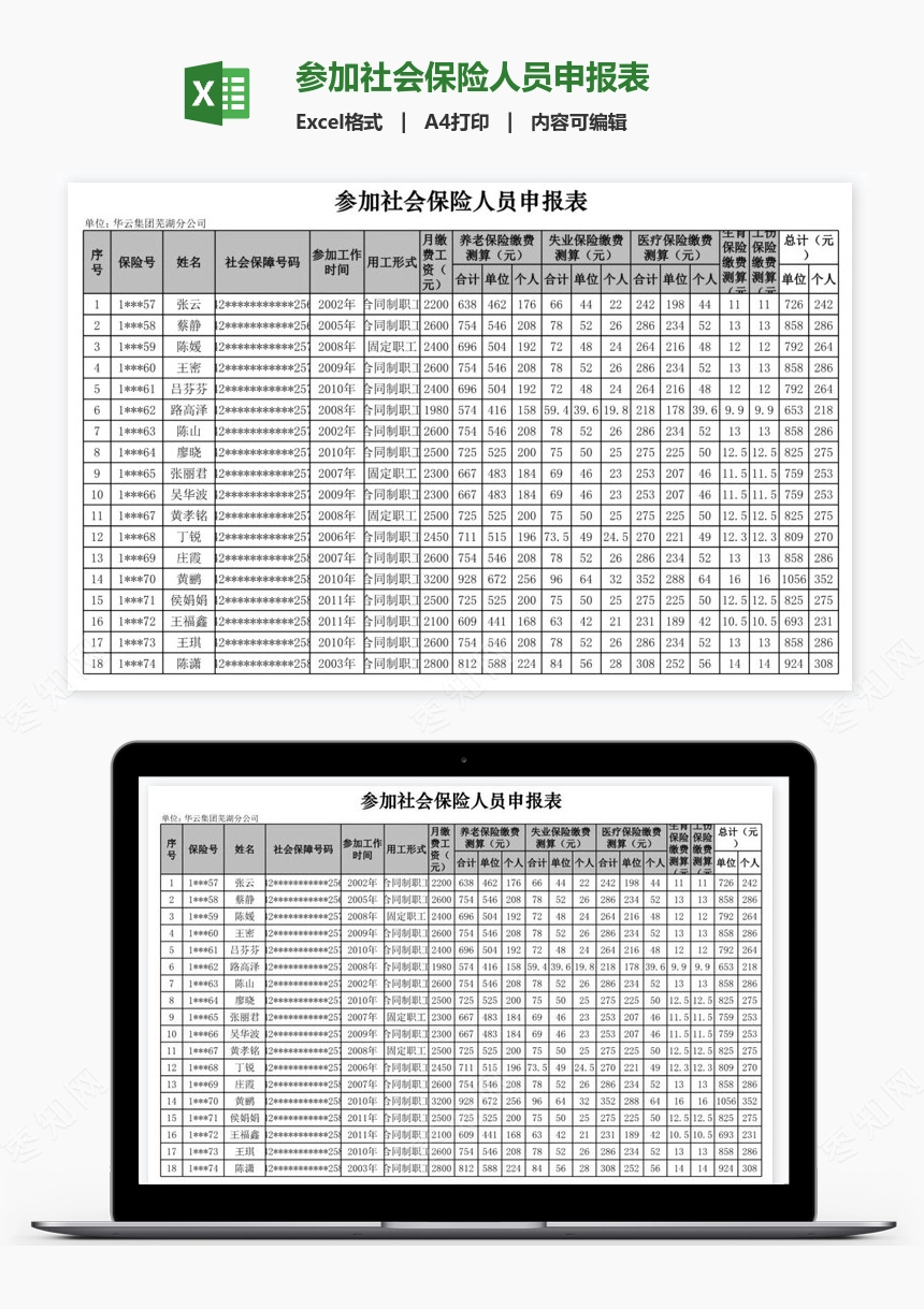 参加社会保险人员申报表