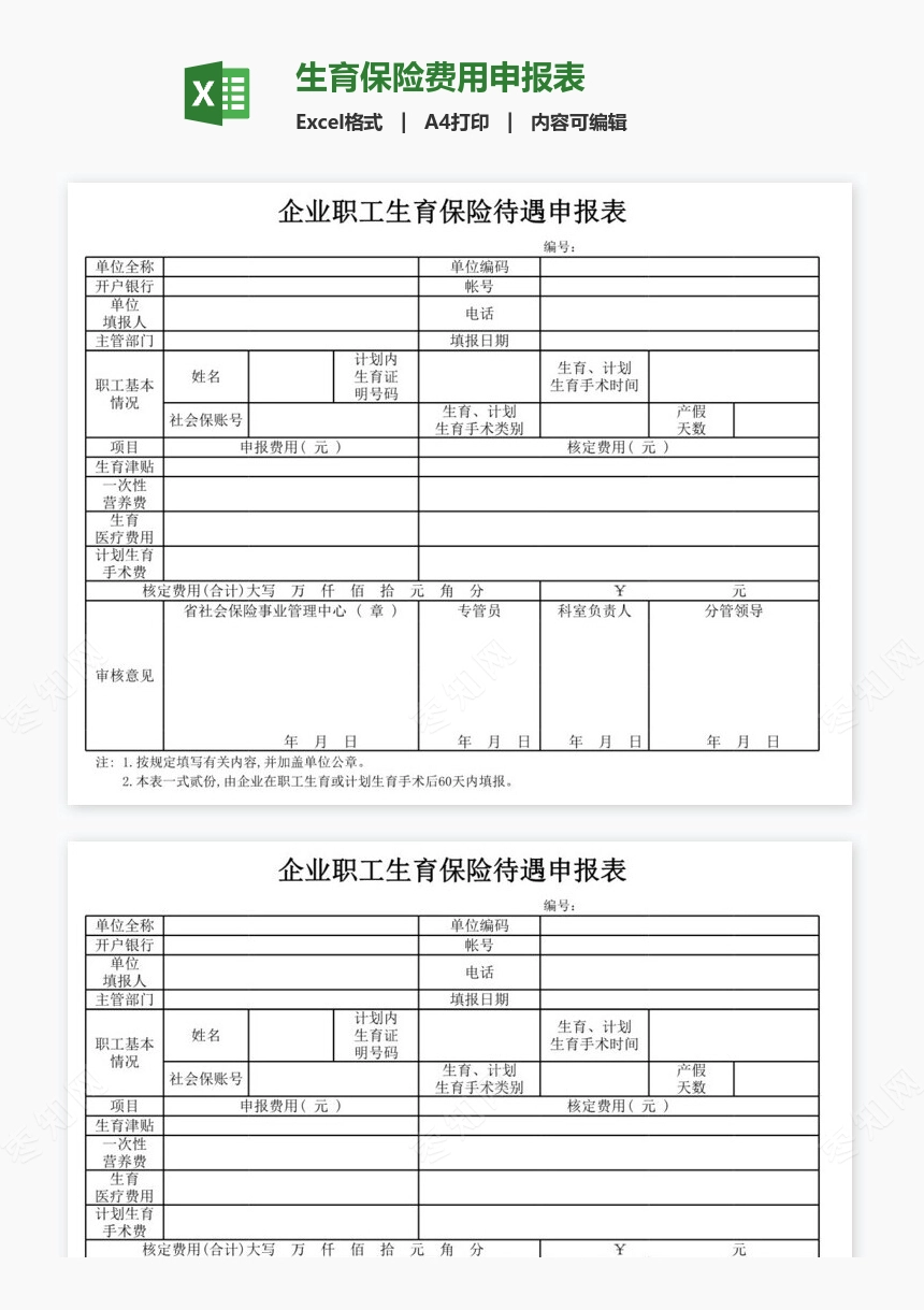 生育保险费用申报表