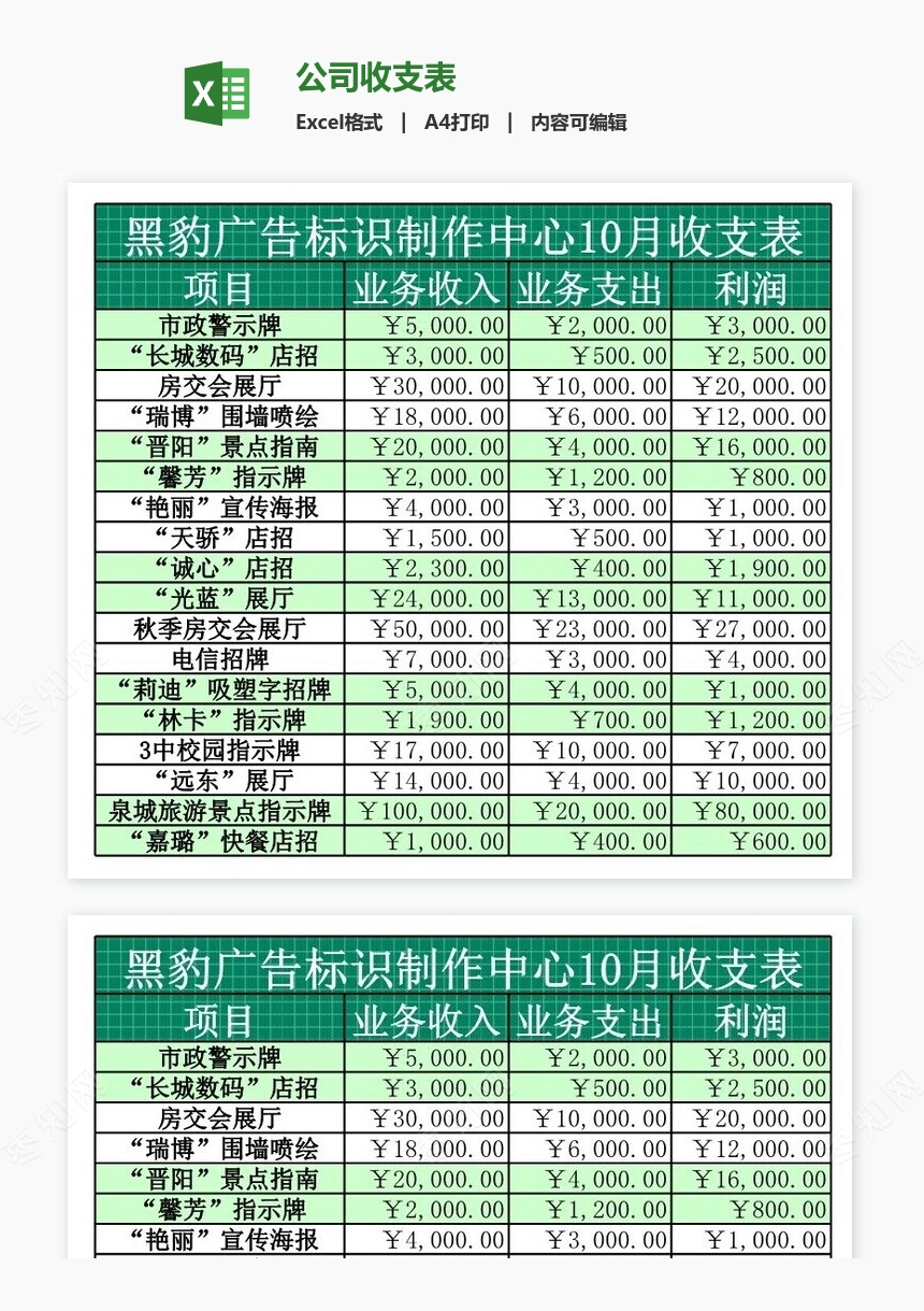 公司收支表