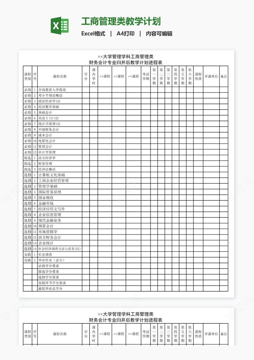 工商管理类教学计划