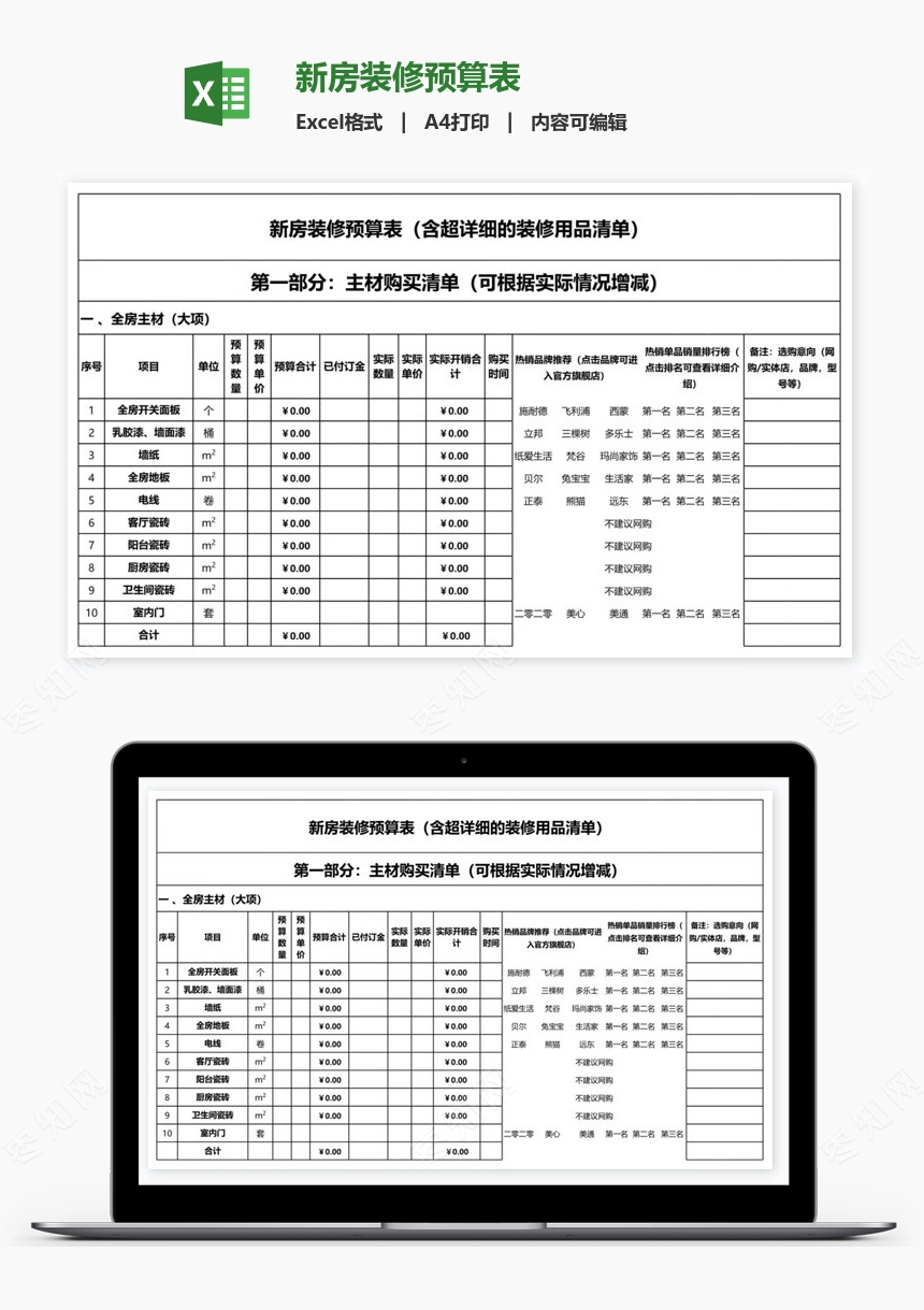 新房装修预算表