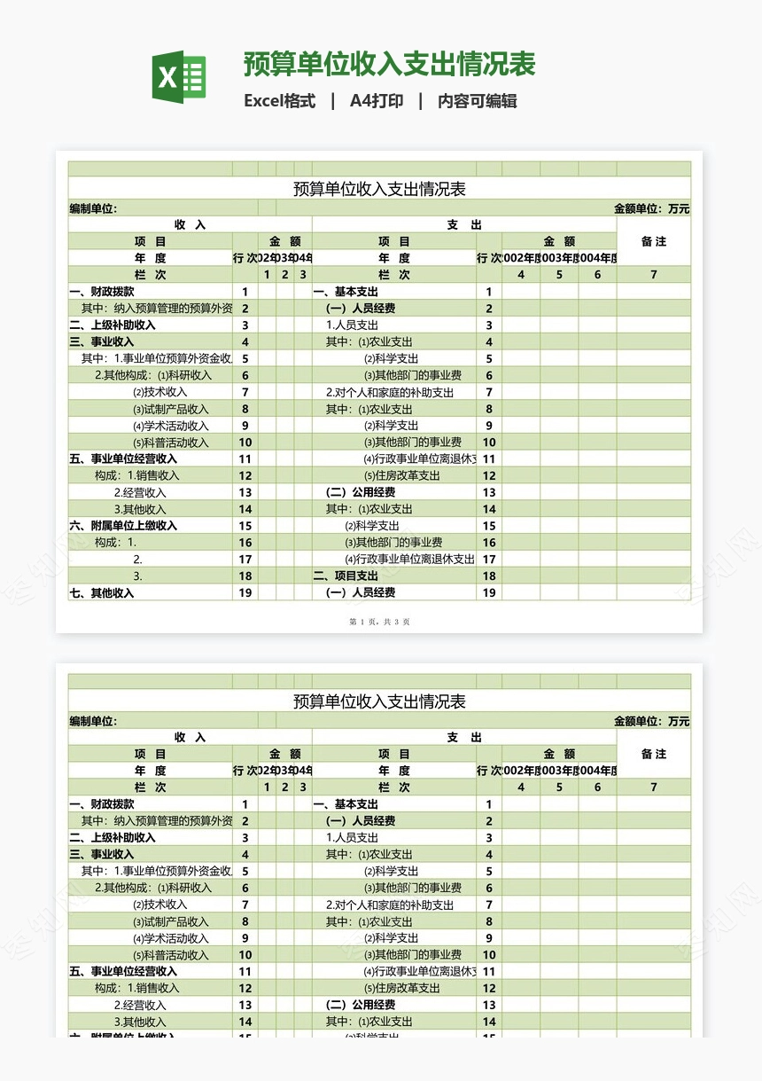 预算单位收入支出情况表