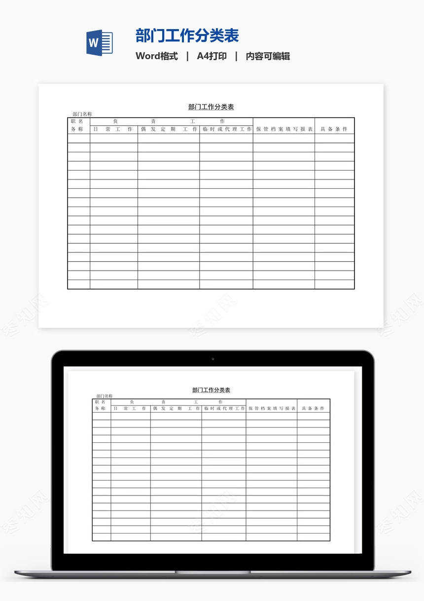 部门工作分类表
