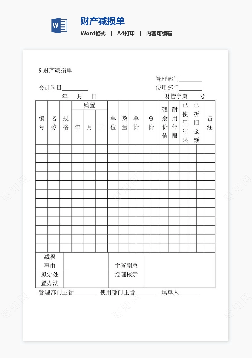 财产减损单