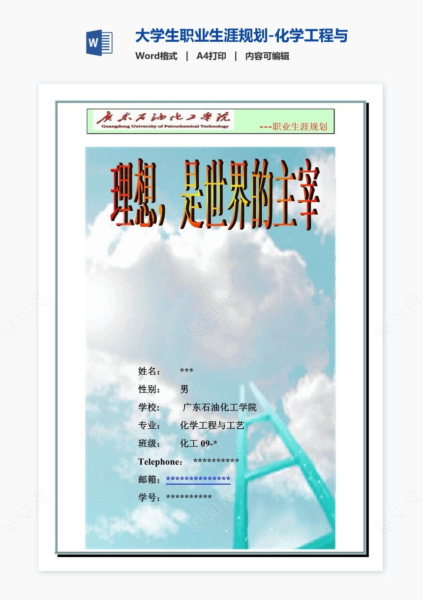 大学生职业生涯规划-化学工程与工艺word模板